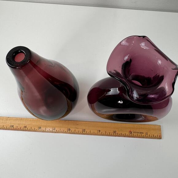 Set 2 Vintage BLENKO Pinched Donut Purple Amethyst Tulip Vase Glass Teardrop MCM - Picture 12 of 12
